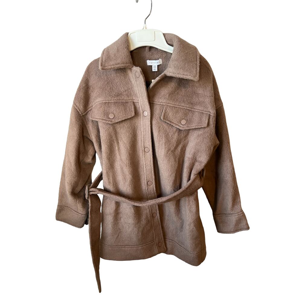 NEW Topshop Caramel Oversized Long Hair Wool Blend Winter Coat Size 4